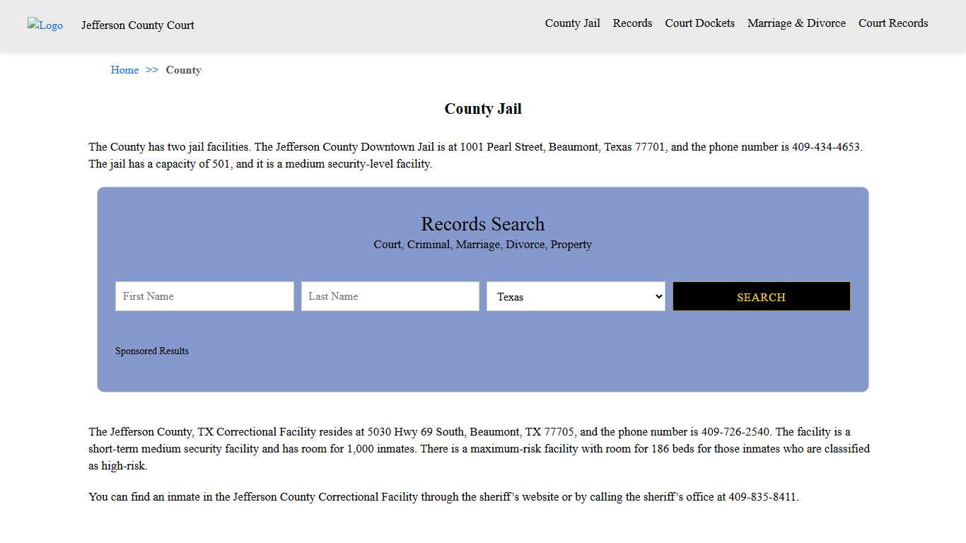 County Jail Jefferson County Court Texas